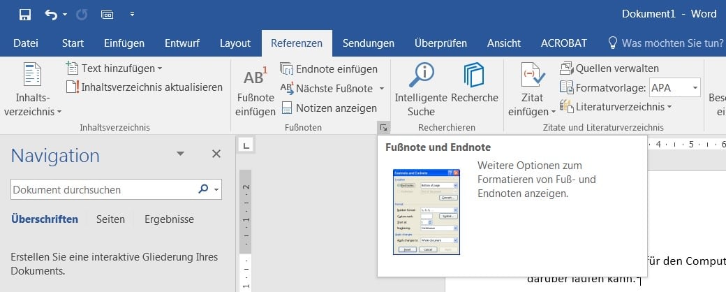 Fußnote formatieren