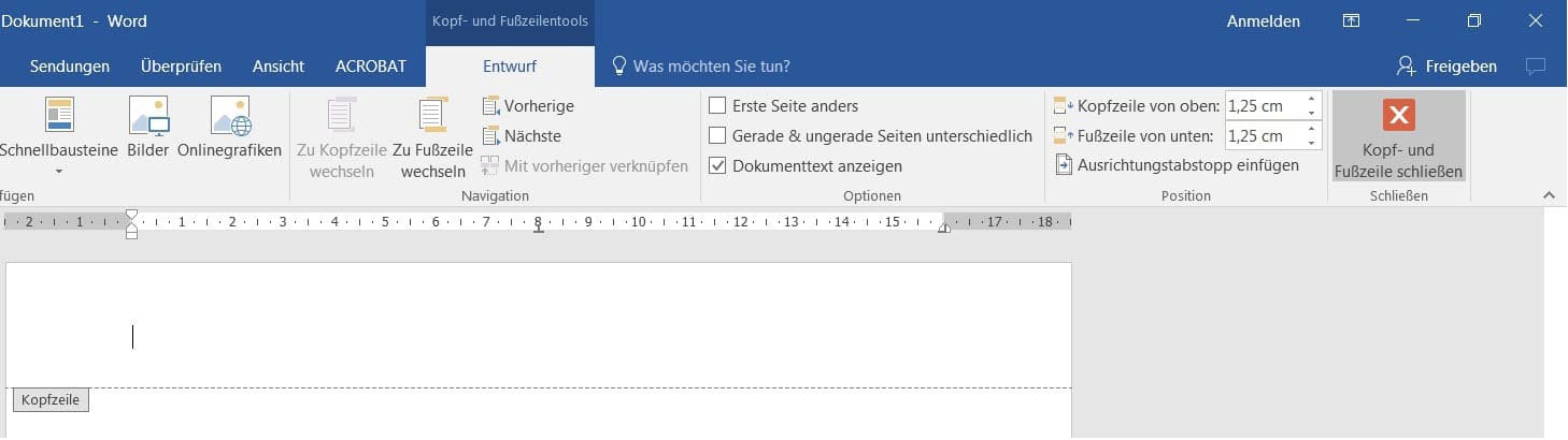 Seitennummeriung in Word: Kopf-und Fußzeile schließen