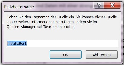 Literaturverzeichnis in Word: Platzhalternamen ausfüllen