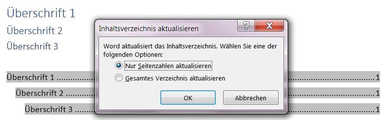 Inhaltsverzeichnis aktualisieren