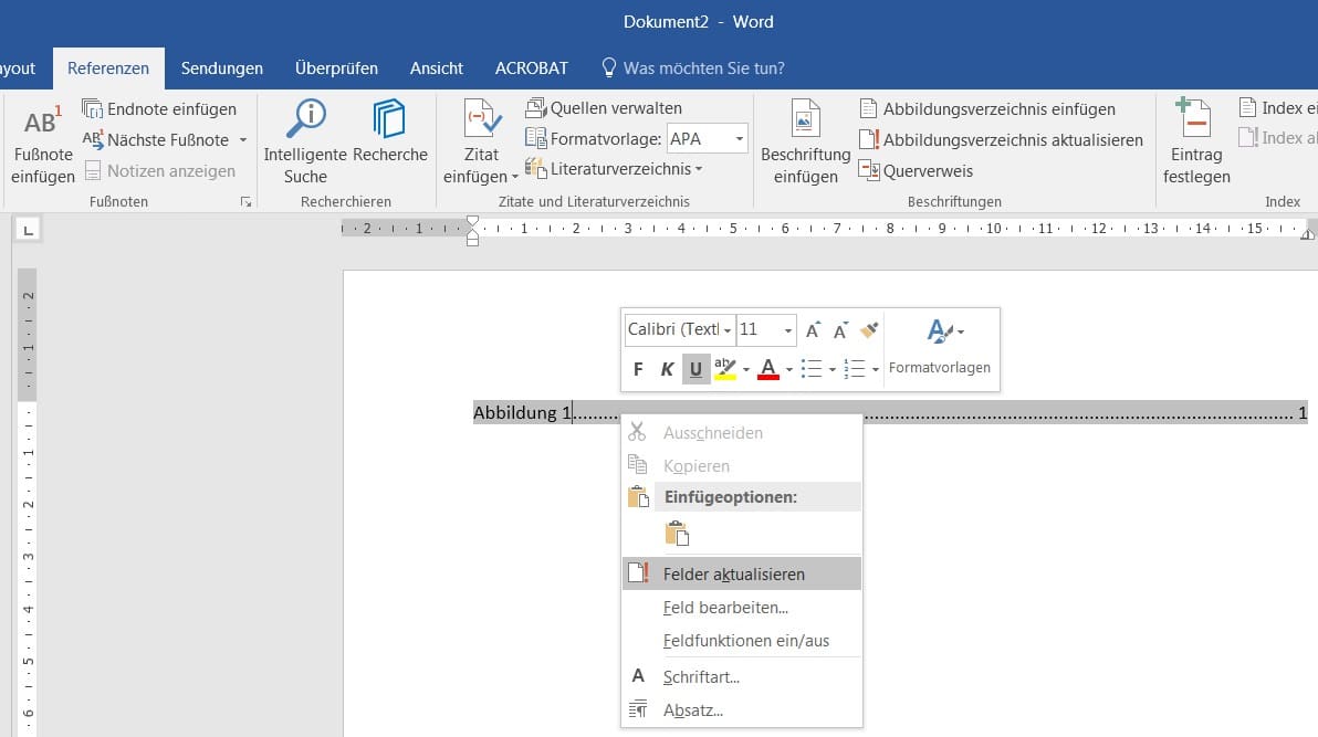 Abbildungsverzeichnis in Word aktualisieren