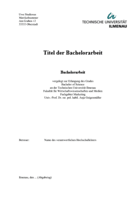 DECKBLATT BACHELORARBEIT | Beispiele, Muster   viele Tipps