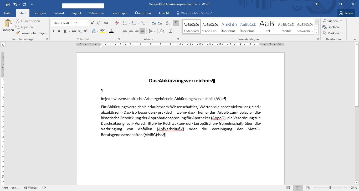 Abkürzungsverzichnis: Einmal muss das abgekürzte Wort ausgeschrieben werden