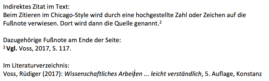 Beispiel indirektes Zitieren im Chicago-Stil A