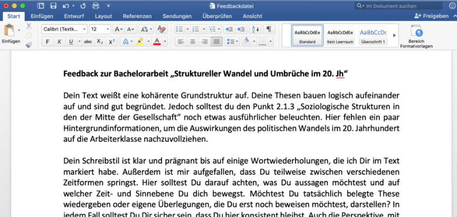 Persönliches Feedback beim Lektorat einer Bachelorarbeit