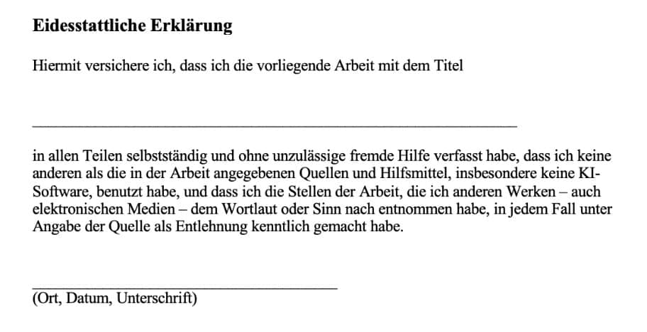 Eidesstattliche Erklärung – Vorlage der Universität Halle